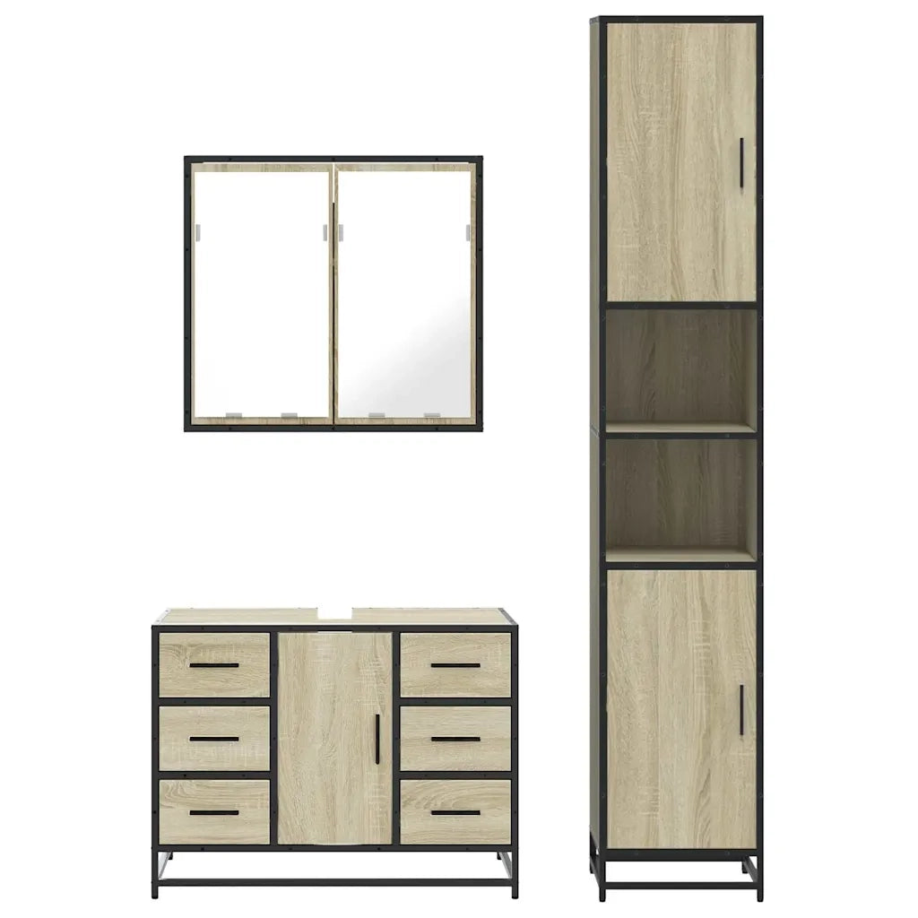 Set Mobili da Bagno 3 pz Rovere Sonoma in Legno Multistrato 3301081