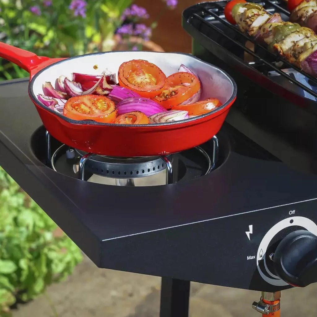 Barbecue a gas 2 Fuochi Bruciatori e fornellino laterale con ruote e Griglia Acciaio
