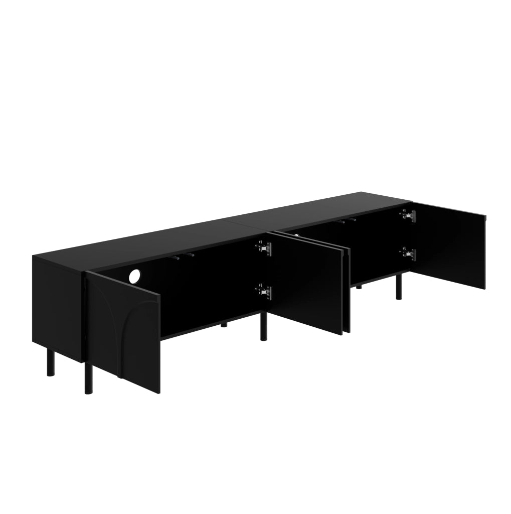 Mobile TV 180x35x49 cm con 4 ante e 2 vani separati in MDF e pannello truciolare nero