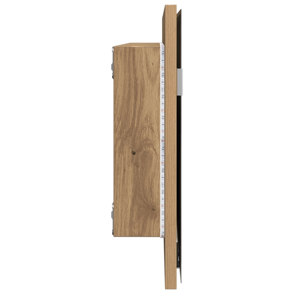 Mobile da bagno con specchio con luce LED in rovere artigianale 80x37 cm