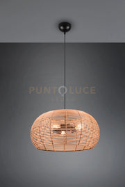 INGA SOSPENSIONE RETICOLO RATTAN NATURALE E MONTATURA NERA D. 50CM  3 LUCI ATTACCO E27