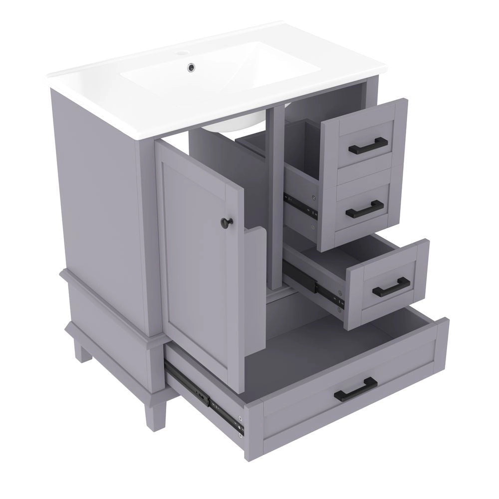 Mobile bagno con lavabo - Xylo - 76x46x83,5cm - Grigio - Laccato completo, ripiano porta, tre cassetti silenziosi, vaso ceramico integrato