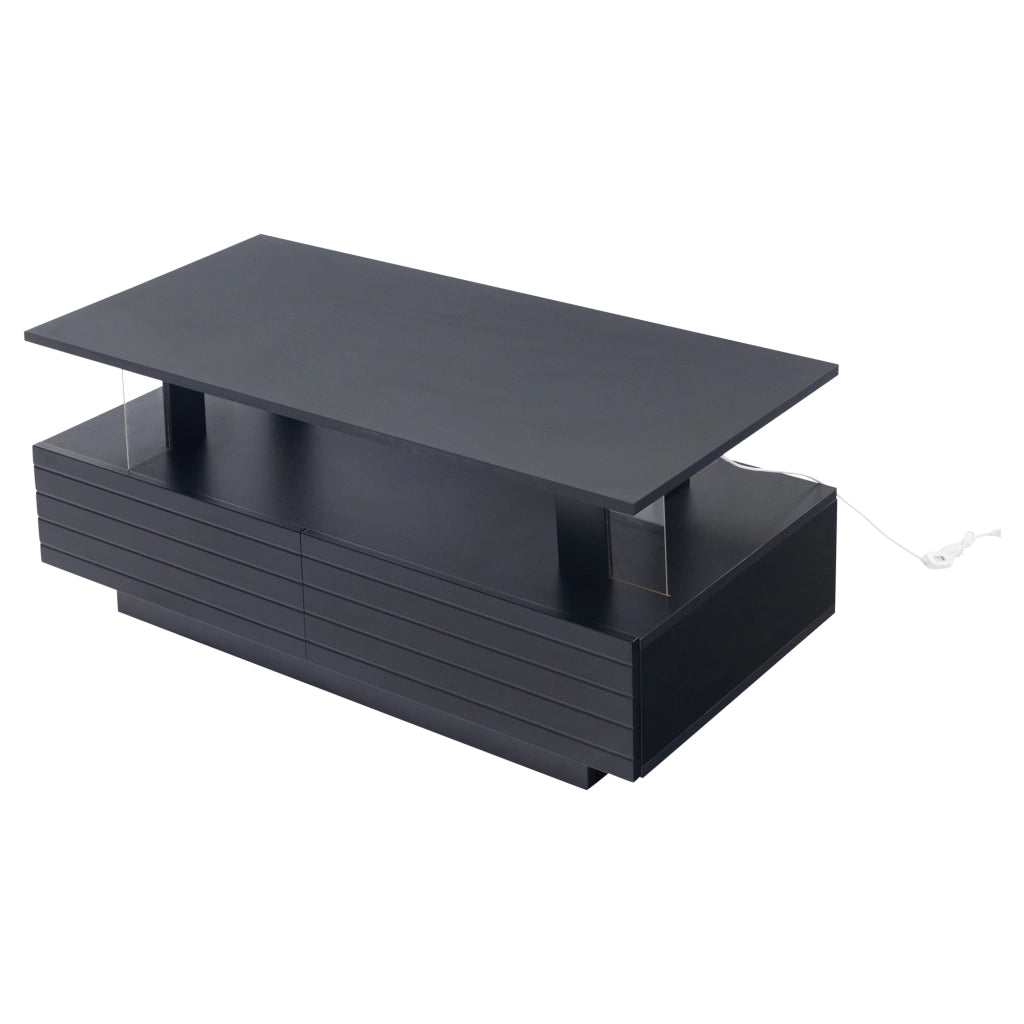 TAVOLO DA CAFFÈ LED 100x50x42 cm in acrilico nero con 2 cassetti
