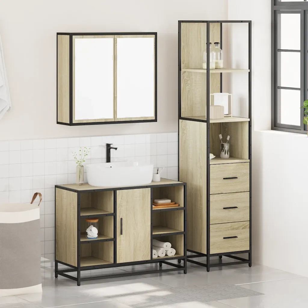 Set Mobili da Bagno 3 pz Rovere Sonoma in Legno Multistrato