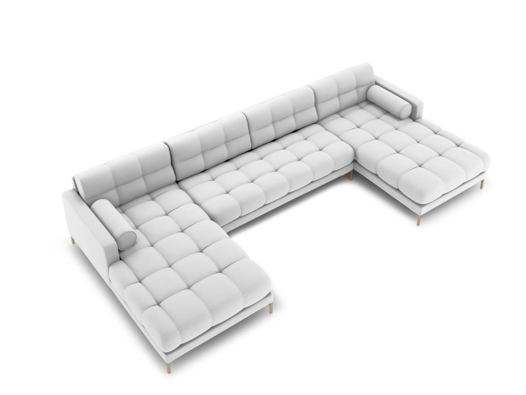 Cosmopolitan Design - Divano panoramico "Bali" 7 posti in tessuto strutturato grigio chiaro 