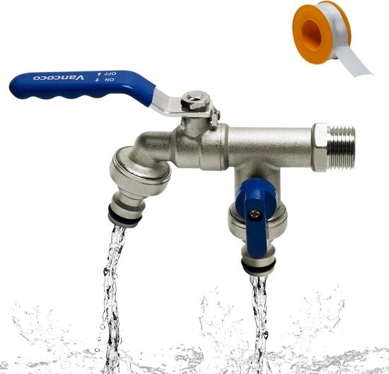 Doppia viti per rubinetto per esterno, giardino, 3/4 pollice e 3/4 pollice connessione, 2 connessioni tubo e cinta sigillante, rubinetto acqua, esterno, per esterno rubinetto, tubo d'irrigazione e sistema d'irrigazione