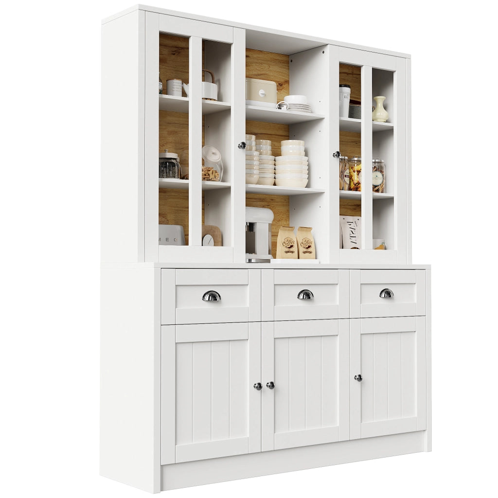 Vetrina alta da cucina con ripiani regolabili e ante in acrilico con sistema antiribaltamento; in MDF; Bianco; 140x38.5x175 cm