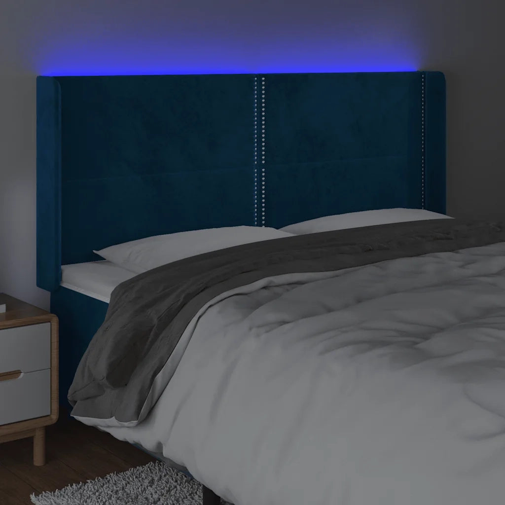 Testiera a LED Blu Scuro 163x16x118/128 cm in Velluto 3123966