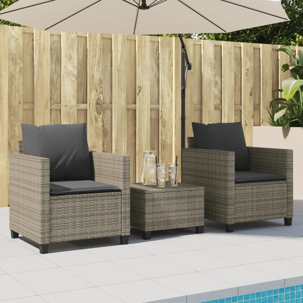 vidaXL Set da Bistrò 3 pz con Cuscini Grigio in Polyrattan