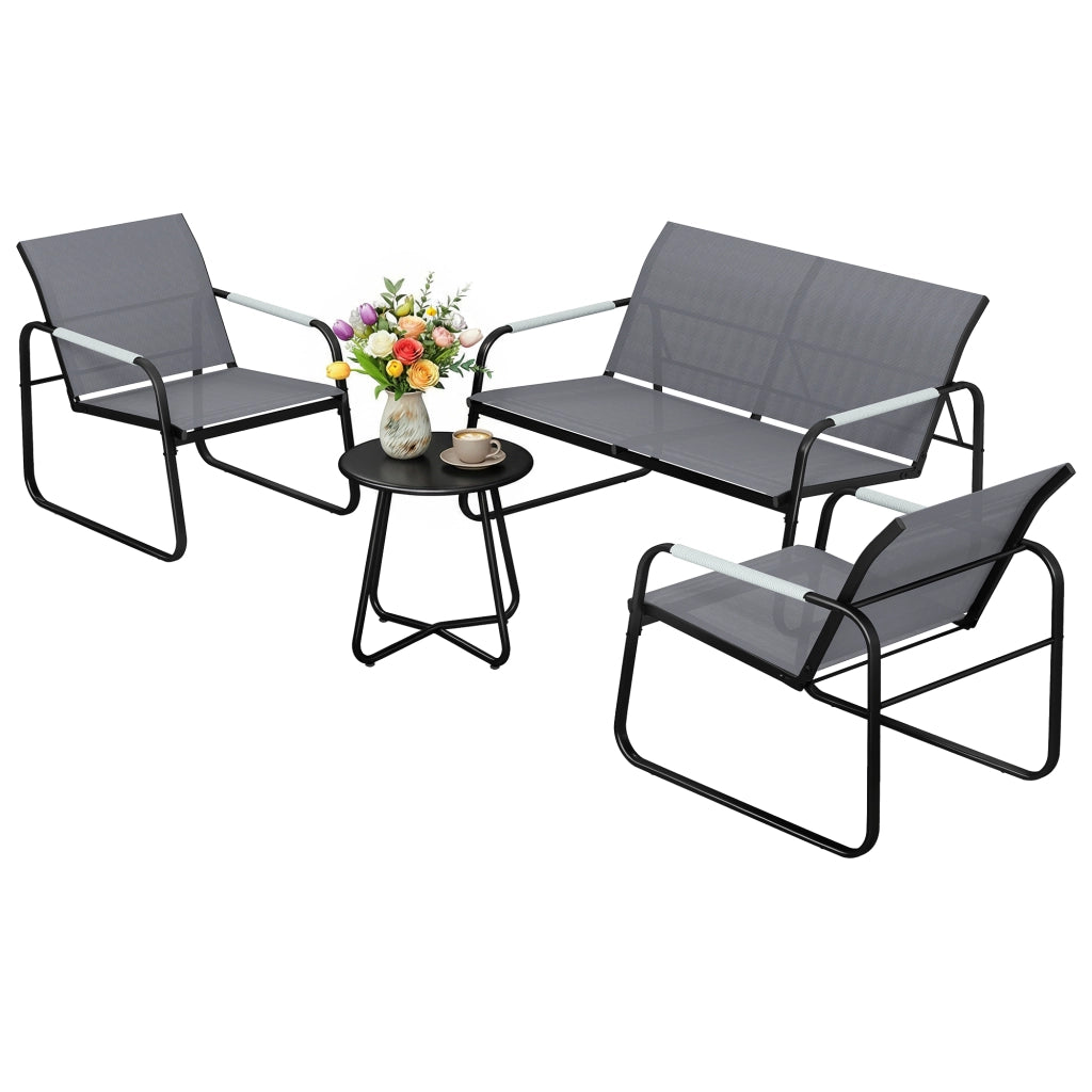 Set Giardino 4 Posti con Divano 2 Posti e 2 Poltrone ¨C zephmum ¨C Grigio Polyrattan