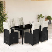Set da BistrÃ² da Giardino 7 pz con Cuscini Nero in Polyrattan