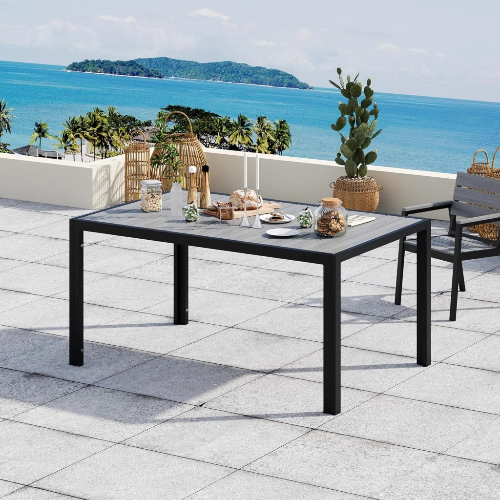 Tavolo da Giardino HDPS Resistente alle Intemperie, 150 x 80 x 74 cm Tavolino da Esterno Finitura a Vena di Legno e Facile da Manutenzionare, Tavolo da Pranzo Esterno per 4 a 6 Persone,Naturale