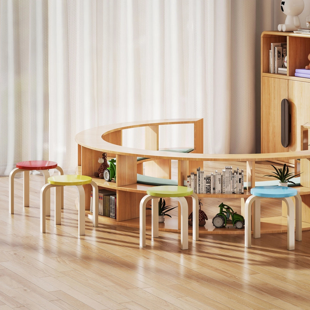 Sgabello Impilabile Set 4 Pezzi ¨C Xylo ¨C Compensato di Betulla Laccato Multicolore con Piedini in Feltro
