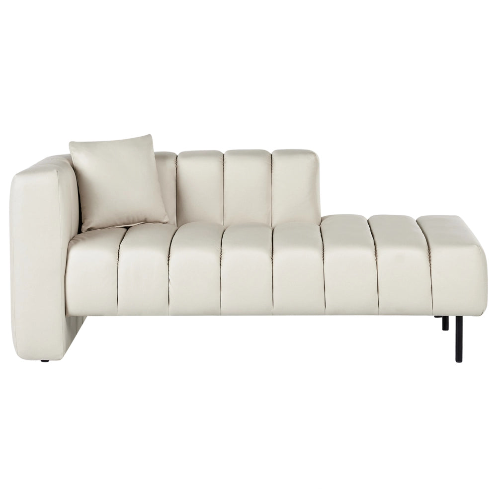Chaise Lounge sinistra Tappezzata in velluto  ecopelle vegana Gambe nere Cuscino di seduta imbottito Design moderno e glam