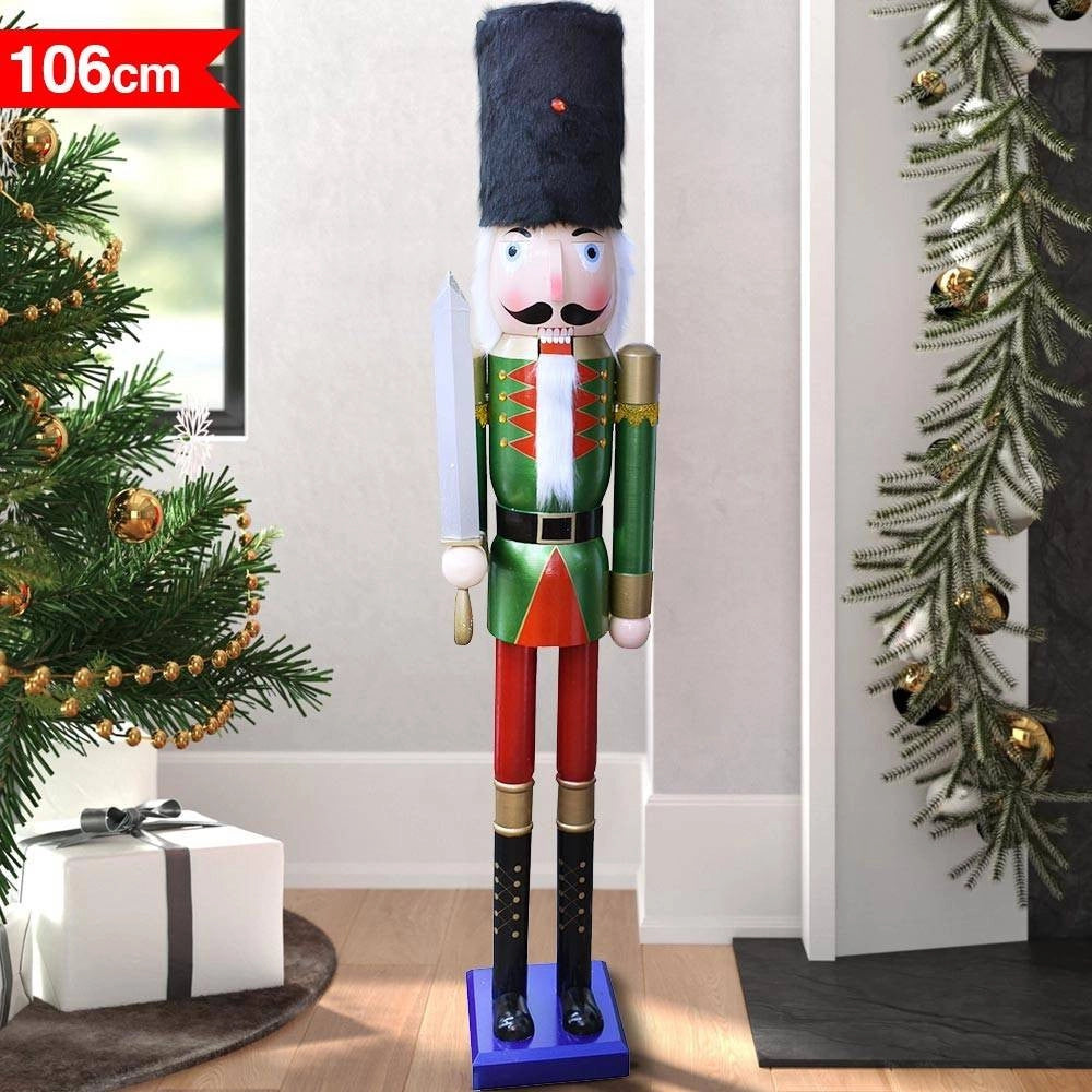 Trade Shop - Soldato Schiaccianoci Di Natale In Legno Altezza 106cm Decorazioni Natalizie -