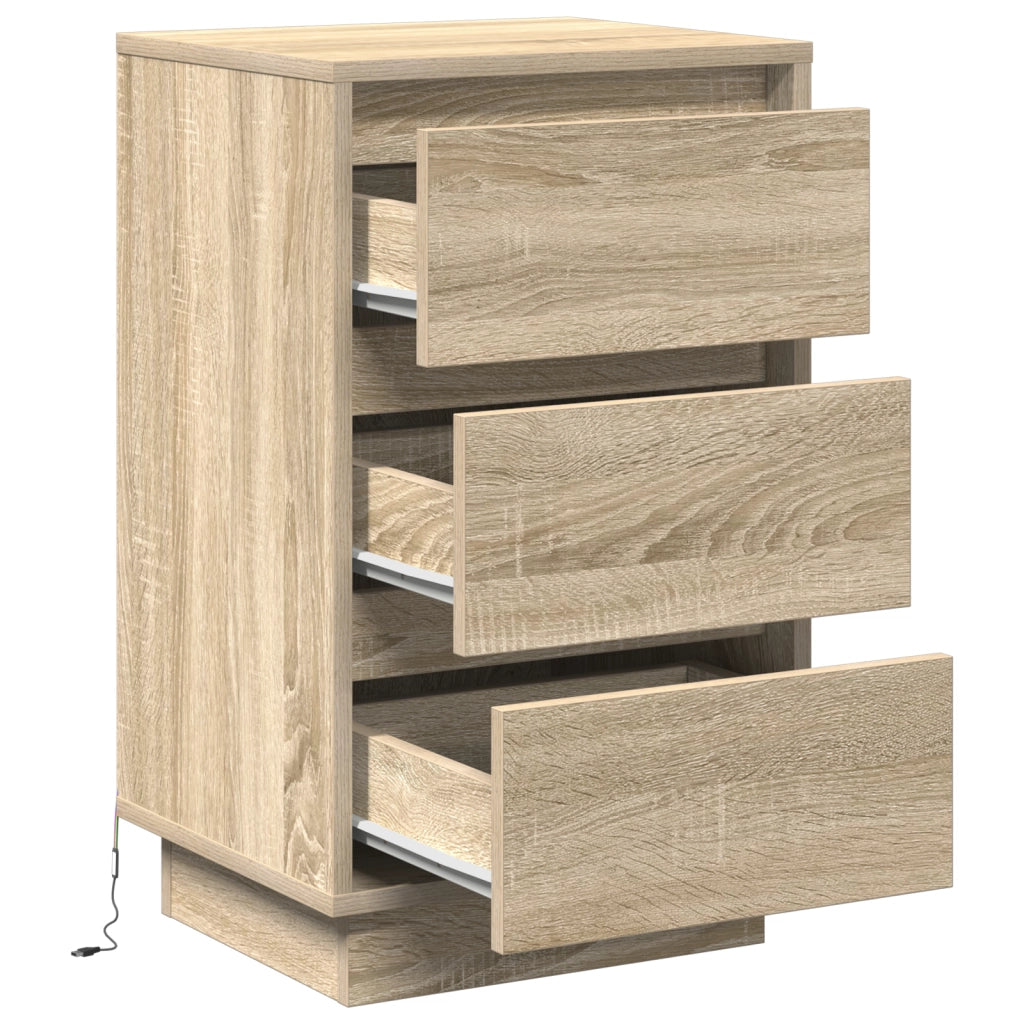 Comodino con LED Rovere Sonama 39x34,5x65 cm Legno ingegnerizzato