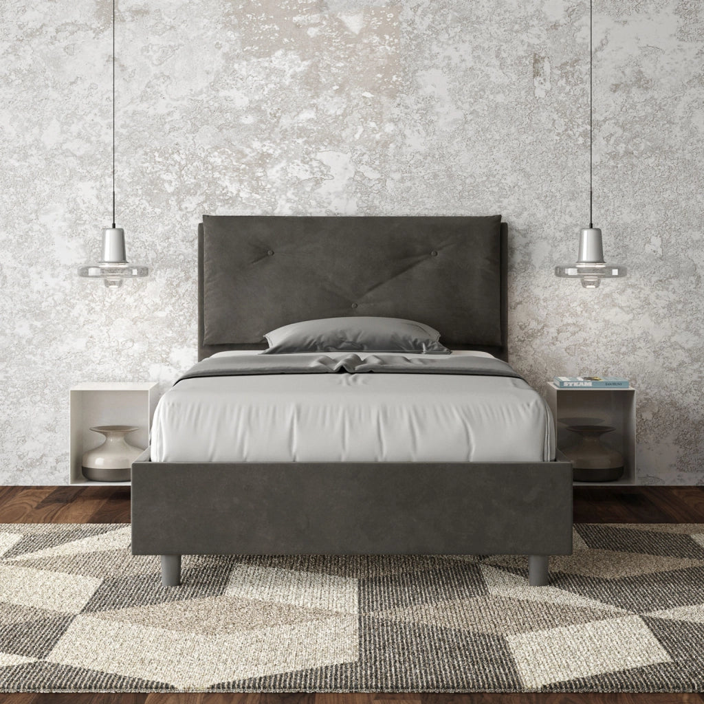BS COM Letto una piazza e mezza contenitore imbottito 110x210 microfibra grigio