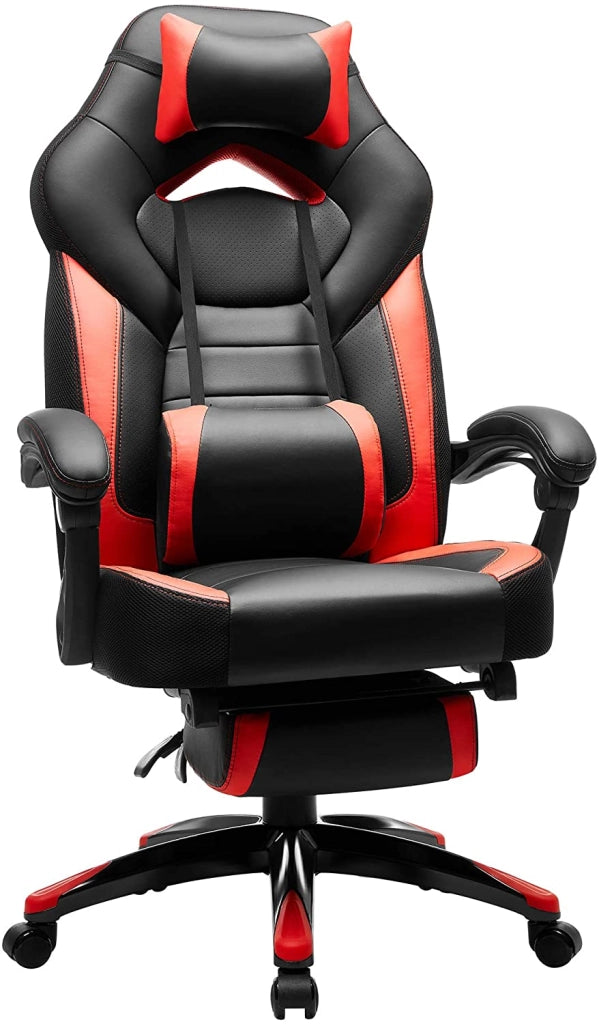 Sedia da gaming ergonomica sedia da ufficio con poggiapiedi telescopico poggiatesta regolabile supporto lombare capacità di carico 150 kg rosso e nero 12_0000602