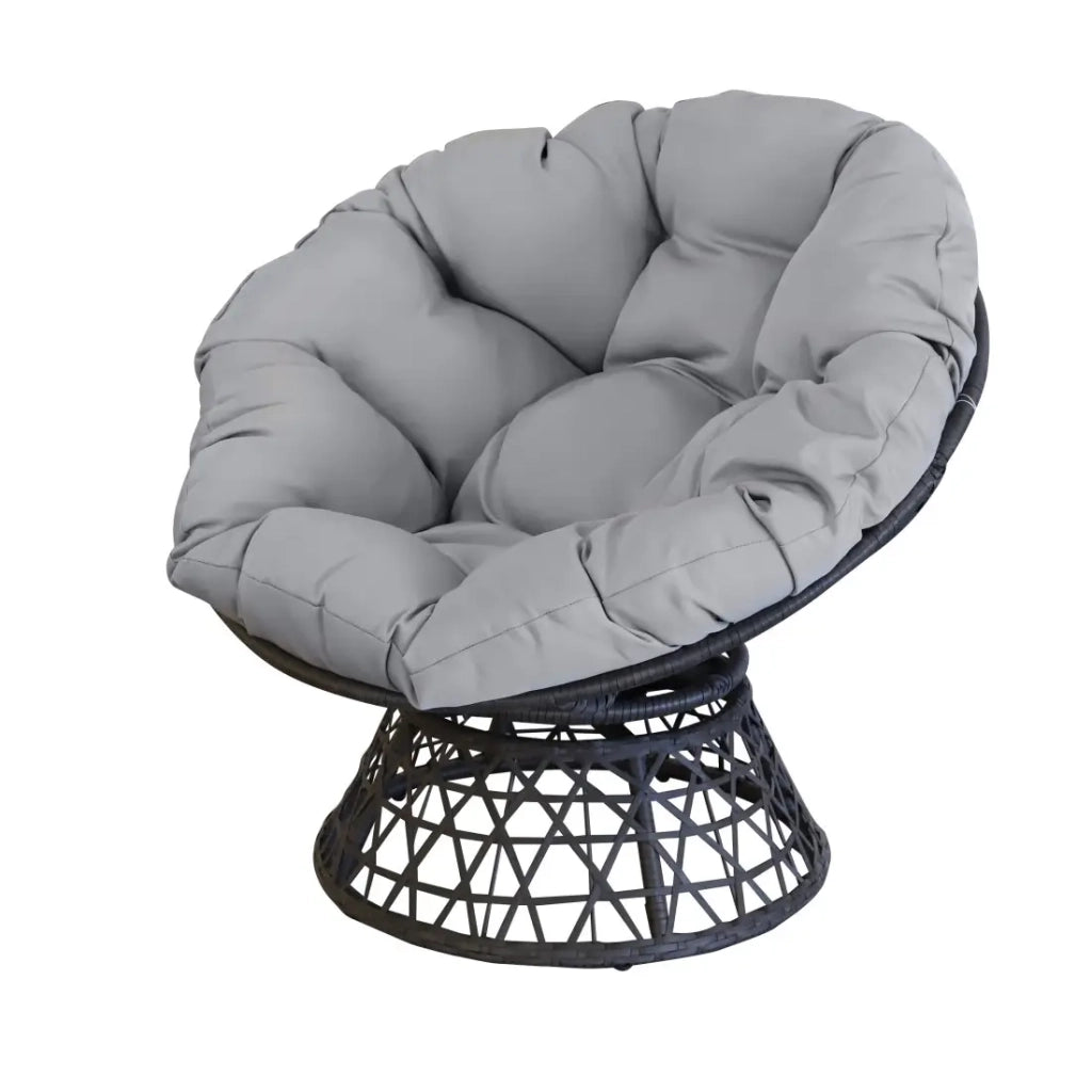 Poltrona da giardino in resina intrecciata nera con cuscino grigio – 96x85x80 cm – Eleganza e comfort