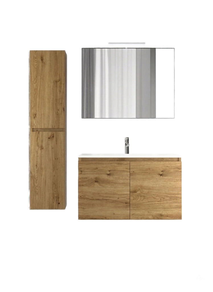 Mobile da Bagno Sospeso con Lavabo 60 cm e Specchio Bali Two Rovere Miele