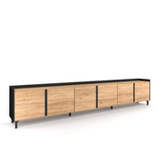 Mobile TV Soggiorno, 309x61x35 cm, Per TV fino a 80", Design industriale, Rovere e nero