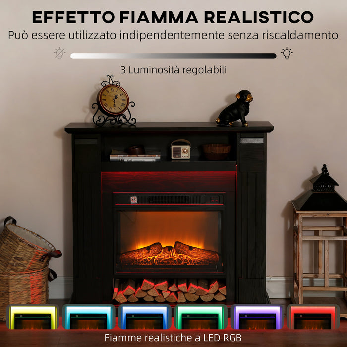 Camino Elettrico da Pavimento 105x27x97 cm 1800W Regolabile con Fiamma 3D Timer e Telecomando Nero