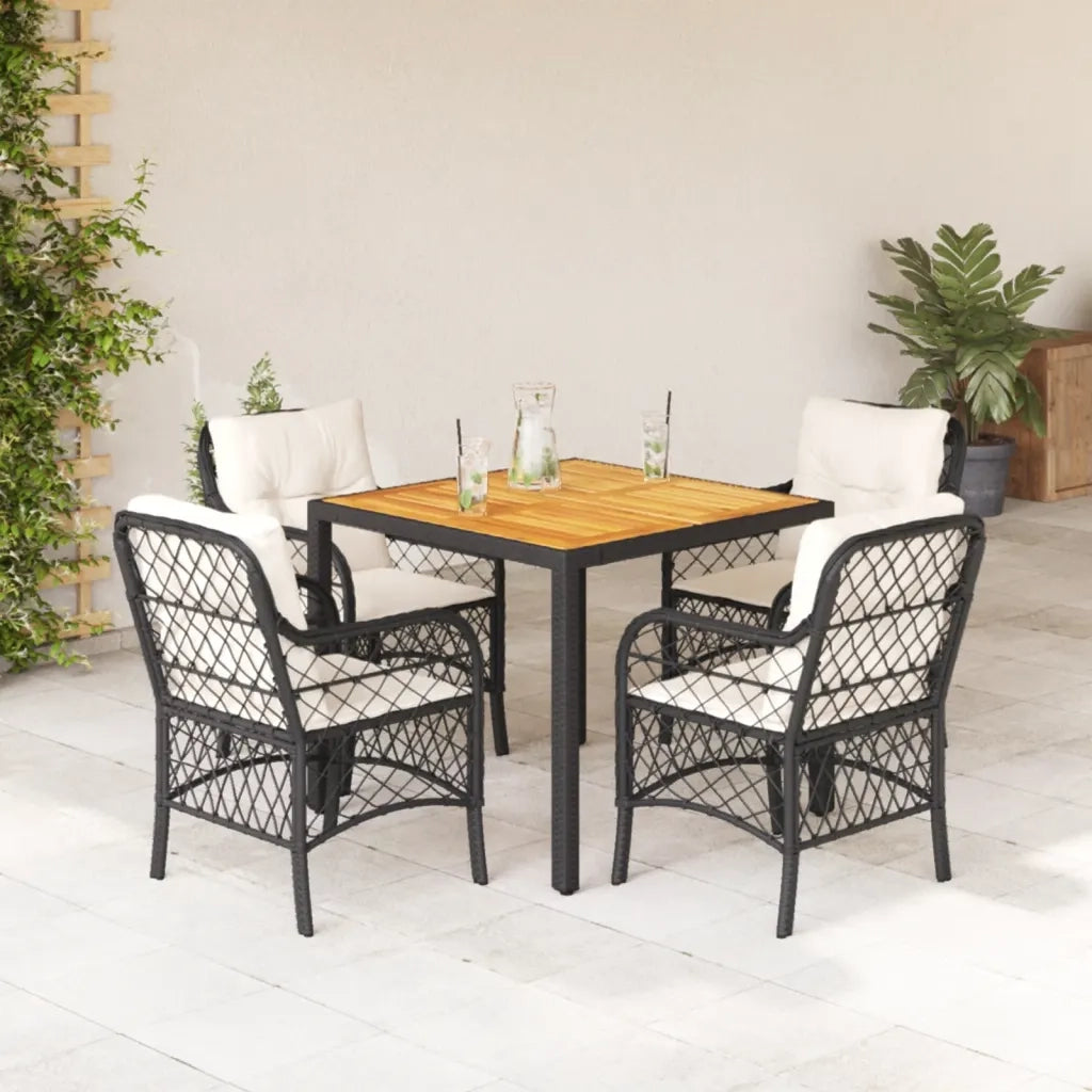 Set da Pranzo da Giardino 5 pz Nero con Cuscini in Polyrattancod mxl 87196