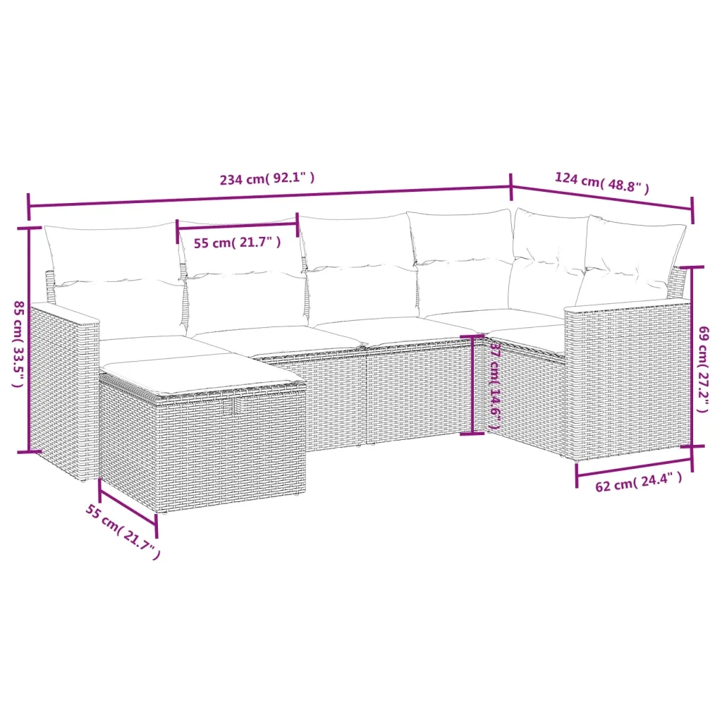 Set Divano da Giardino 6 pz con Cuscini Beige Misto Polyrattan 3265301
