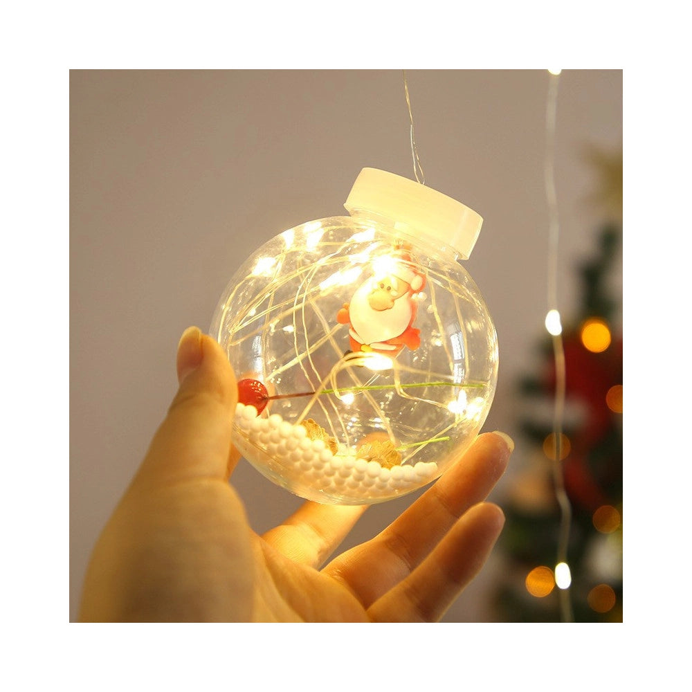 Trade Shop - Tenda Luminosa 10 Palline Di Natale 3 Metri Con Neve Luce Led Calda Fredda Rgb -