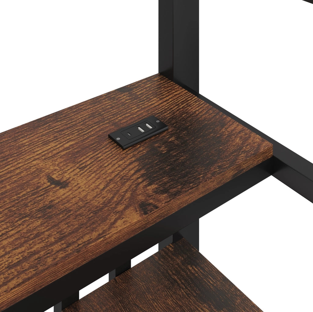 Letto a soppalco 90x200 cm nero con scrivania, LED, scaffale e ricarica USB-C