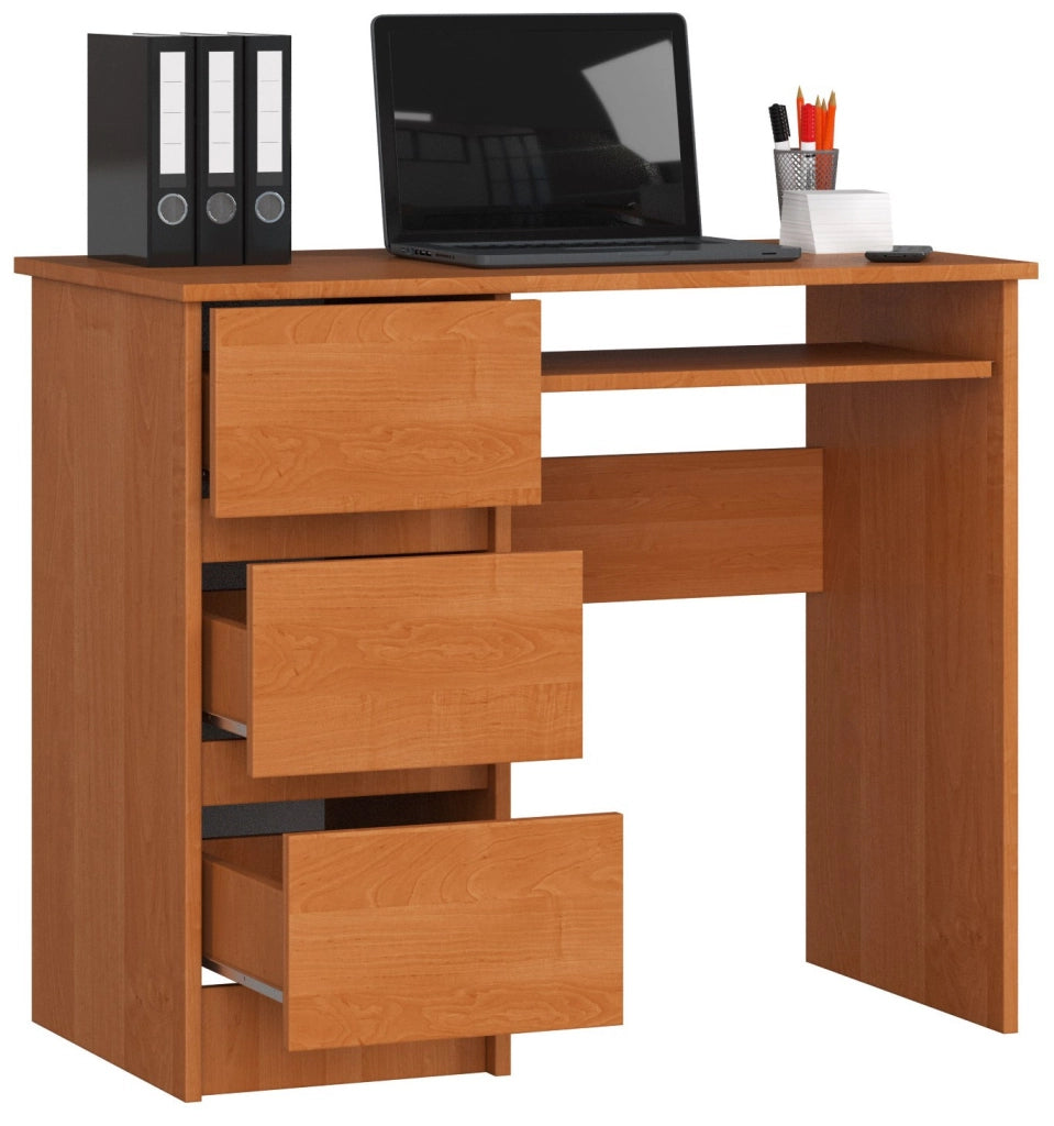Scrivania per computer AKORD A6 Ontano 90 cm 3 cassetti 90x50x77 cm Modello a sinistra