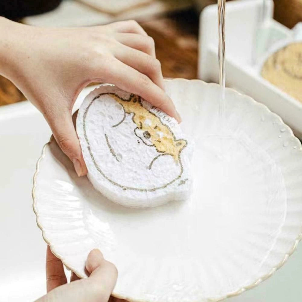Trade Shop - Spugna Magica Ecologica In Pasata Di Legno Pulizia Bagno Cucina A Forma Animali -