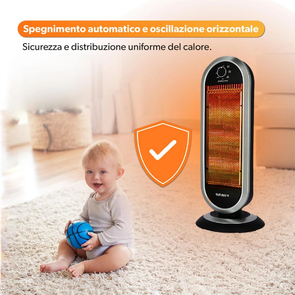 HIGH-TECH STUFA ALOGENA 400-800-1200 W 3 LIVELLI DI POTENZA SPEGNIMENTO AUTOMATICO E OSCILLAZIONE ORIZZONTALE