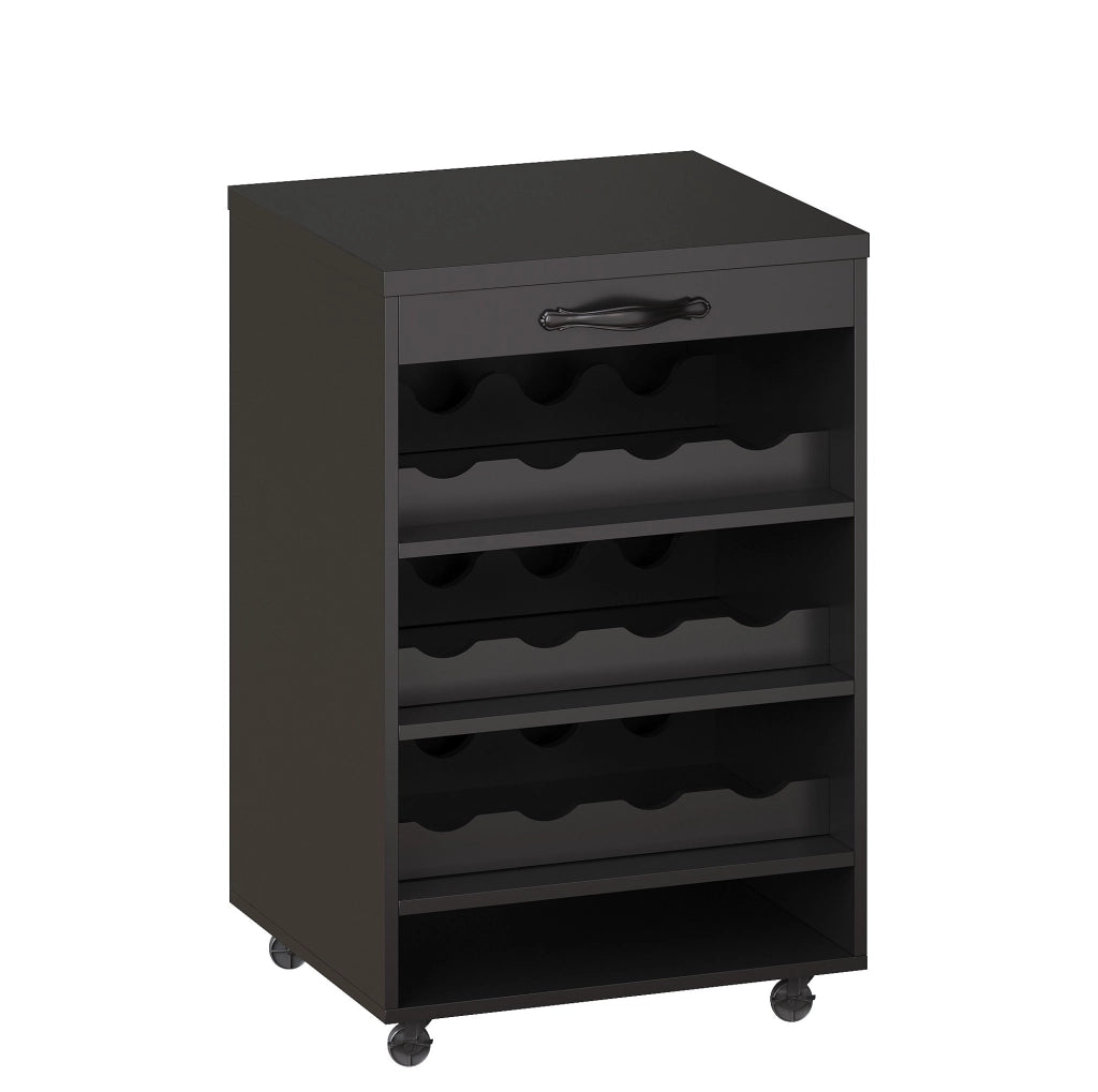 Credenza 140x38x180 cm con carrello estraibile e illuminazione LED dimmerabile; MDF nera