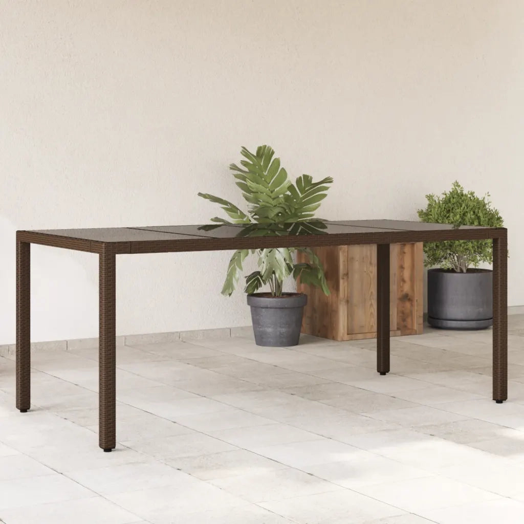 Tavolo Giardino | Tavolino da esterno Piano in Vetro Marrone 190x90x75 cm Polyrattan