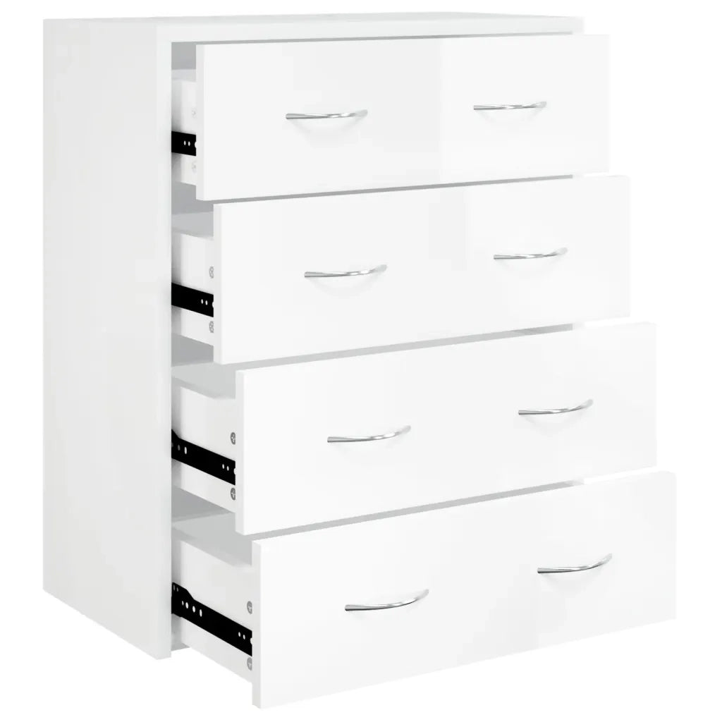 Credenza con 4 Cassetti 60x30,5x71 cm Bianco lucido