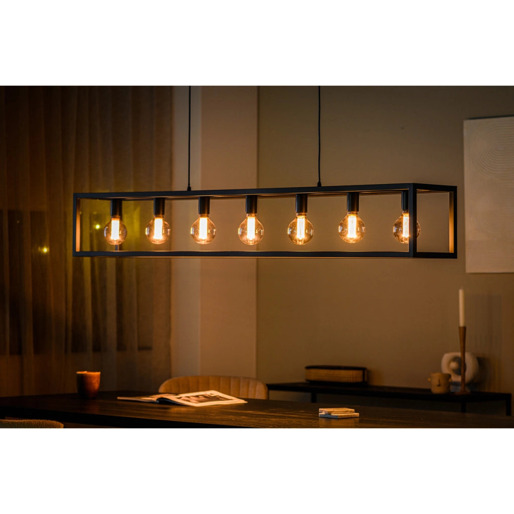 Lampadario a sospensione 7 luci H340 nero stile industriale a gabbia