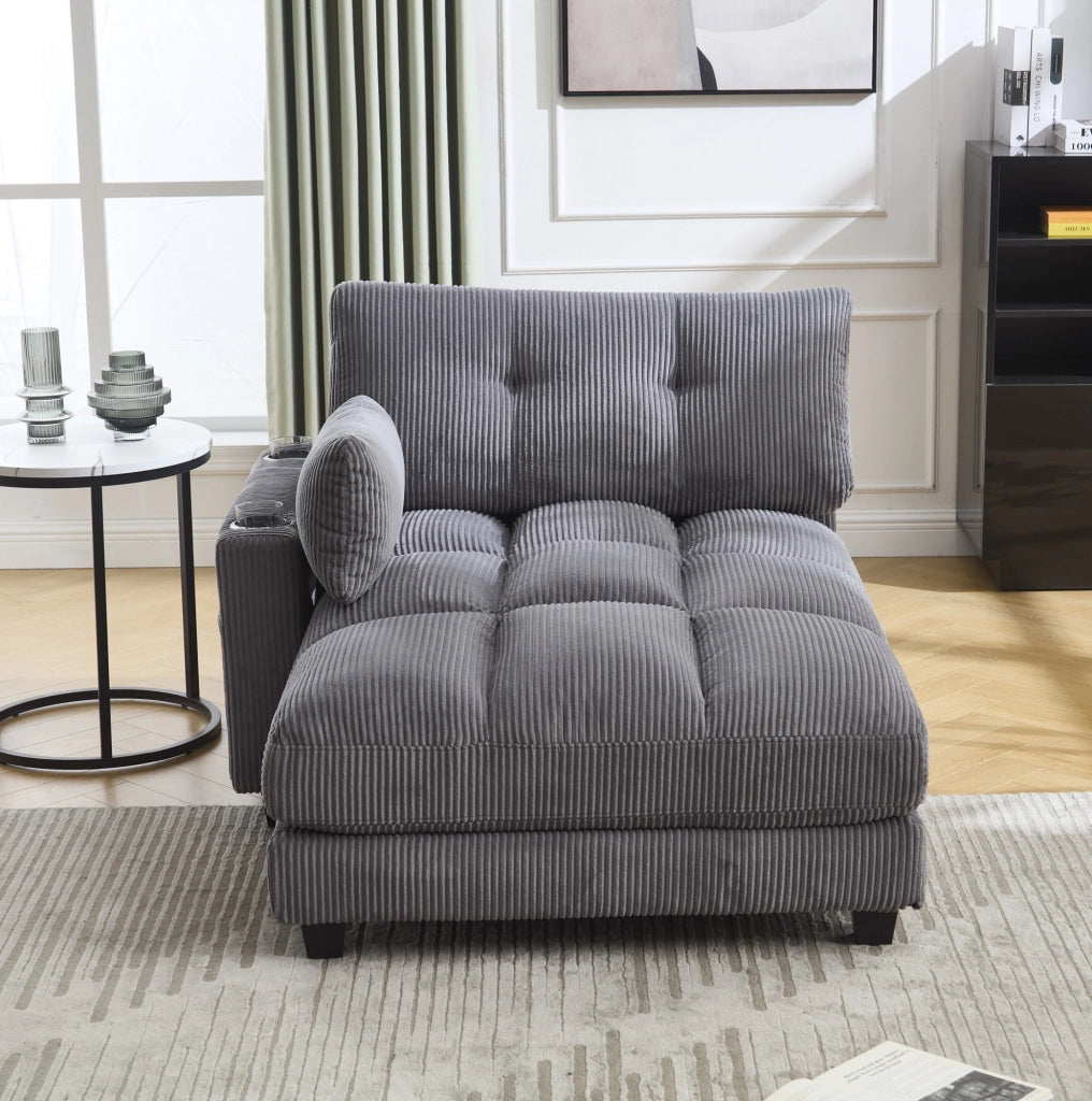 Poltrona relax 140x112x81 cm con portabicchieri e tasche in velluto grigio
