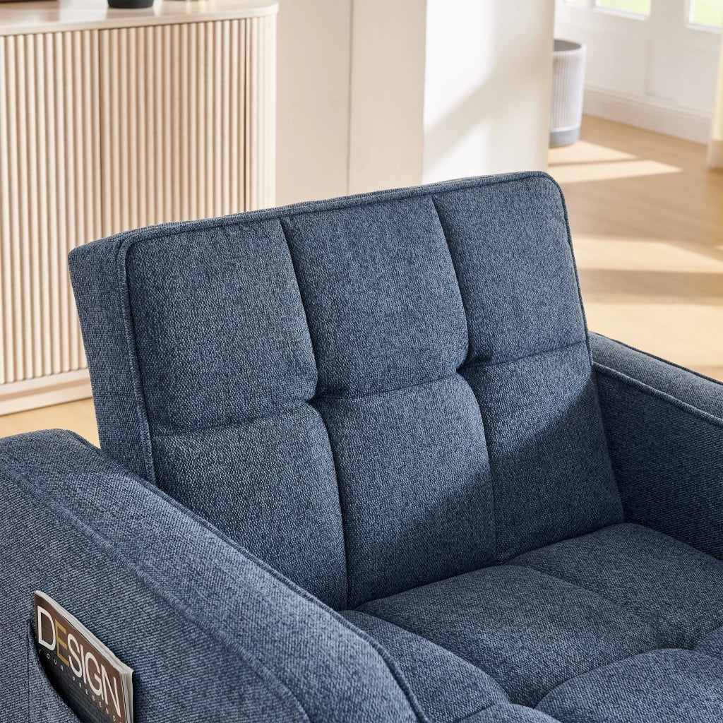 Poltrona letto 3 in 1 con USB e USB-C, schienale regolabile, portabicchieri e tasche laterali in tessuto blu navy