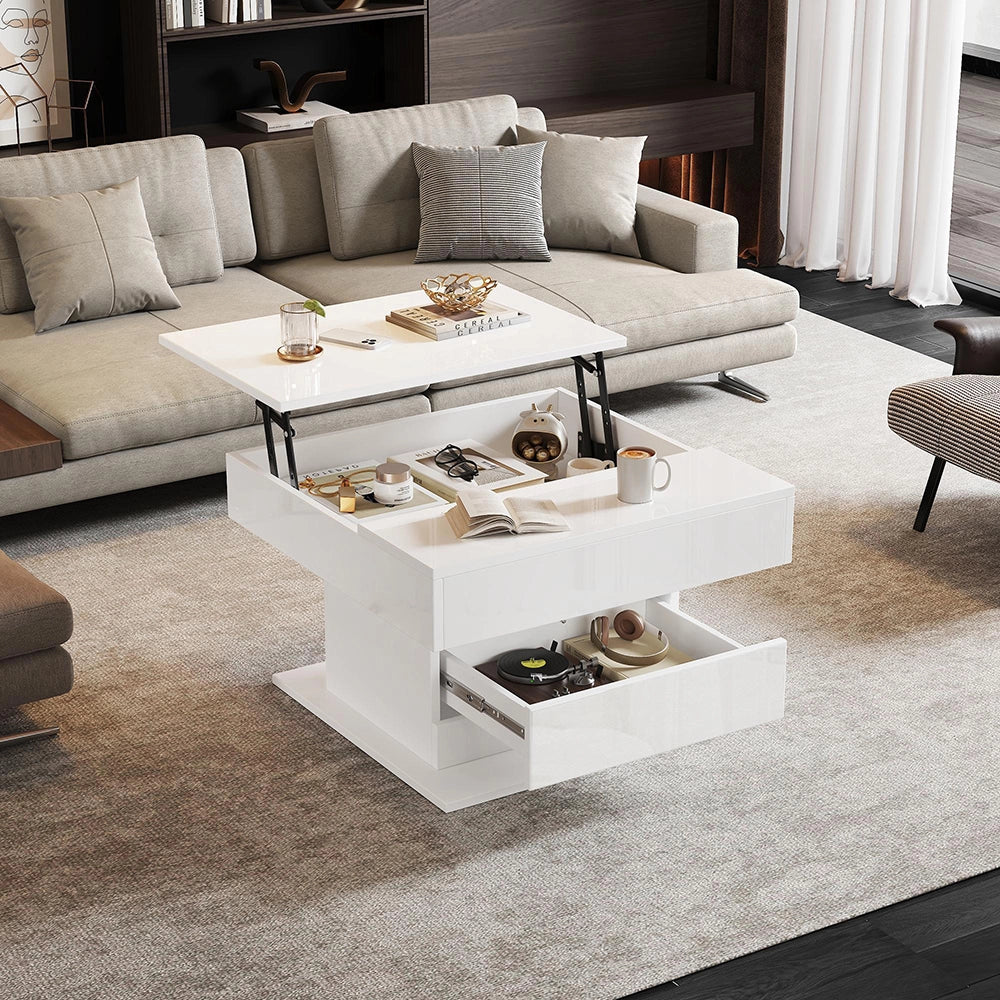 Tavolino geometrico - Xylo - 70x70cm piano girevole bianco