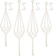Set di 4 pendenti in macramé, pendente di seta, vaso per piante con 4 ganci metallici da 4 cm per interni, esterni, soggiorno, giardino, balcone, finestra, decorazione di balcone e parete.