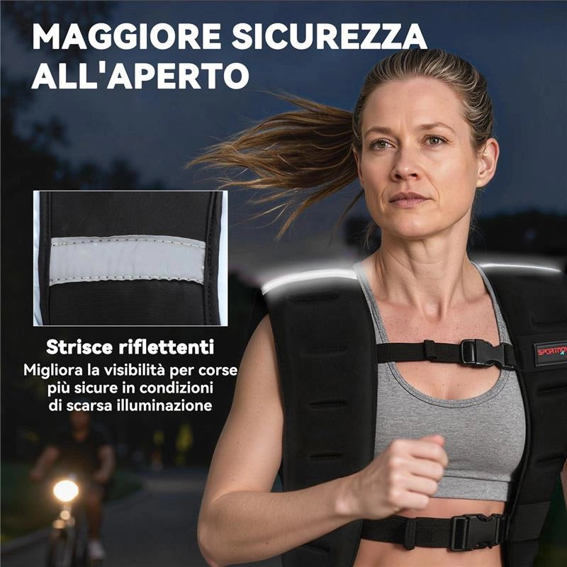 GIUBBOTTO ZAVORRATO 8 KG CON CINGHIE REGOLABILI E STRISCE RIFLETTENTI, IN NEOPRENE E SABBIA, 43X33 CM, NERO