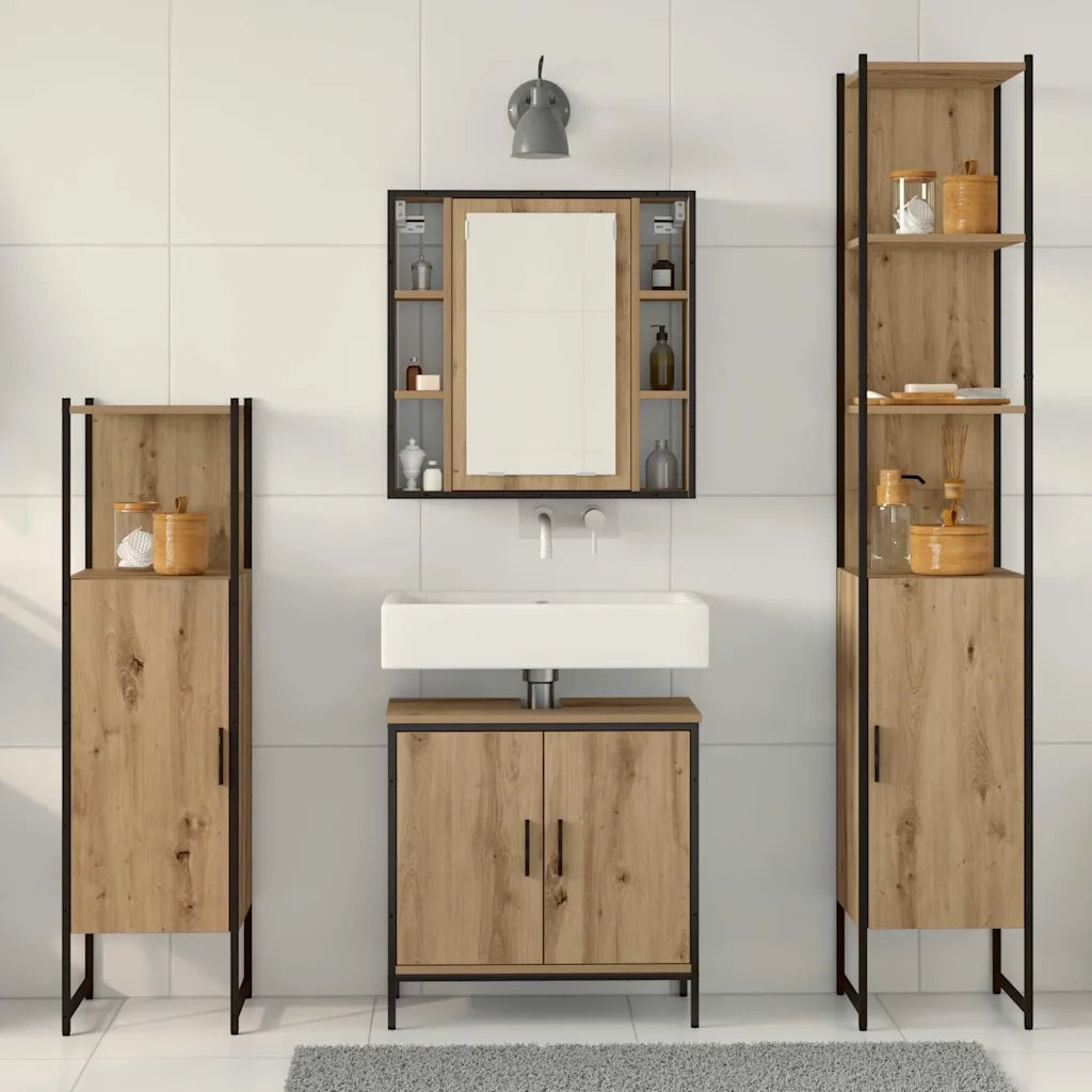 Set di mobili per il Bagno | Armadio da bagno 4 pz Marrone Legno multistrato