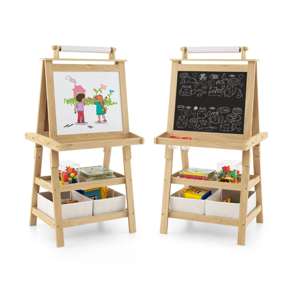 Cavalletto per bambini 3 in 1 59 x 50 x 117 cm: gioco creativo e pratico contenitore realizzato in MDF naturale 20_0011437