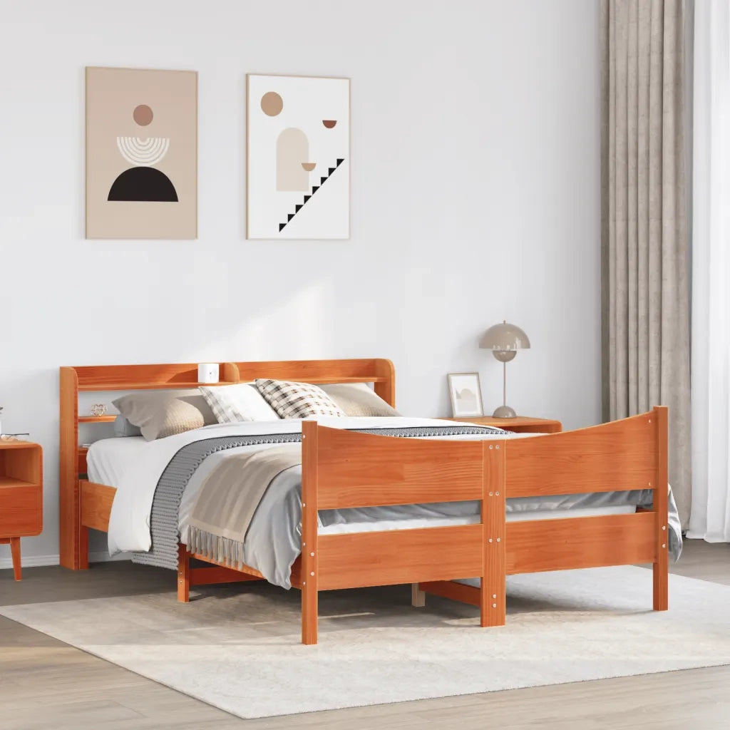 Giroletto con Testiera-Struttura Letto con testiera Marrone Cera 160x200 cm Massello Pino 841284