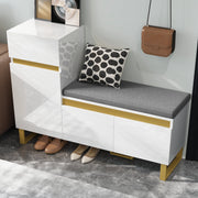 OKWISH Scarpiera con 2 Ante, 1 Cassetto e Panca Imbottita, Mobile per Ingresso in MDF Bianco, 120 x 35 x 85 cm