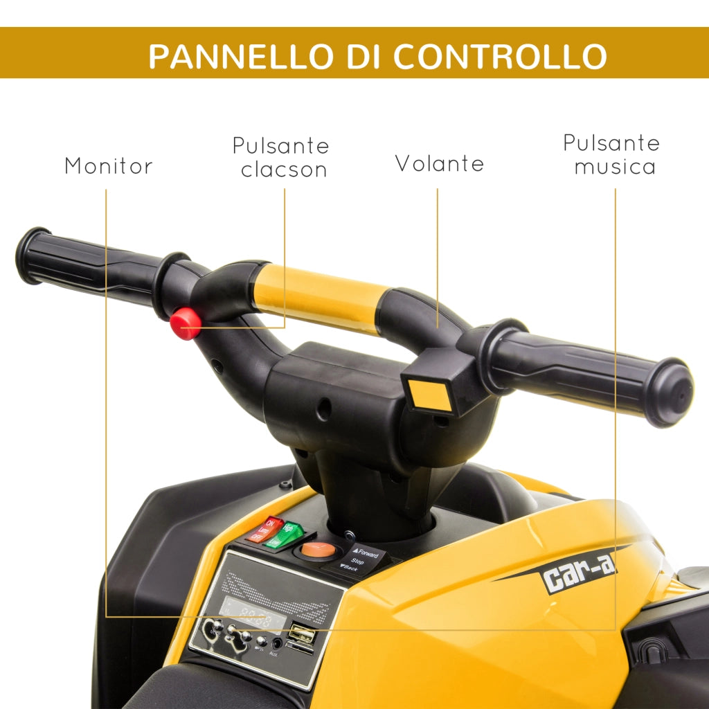 EasyComfort Quad Elettrico per Bambini 12V, 2 Velocità, Ruote Larghe con Clacson e Fari LED, Età 3-5 Anni, Giallo