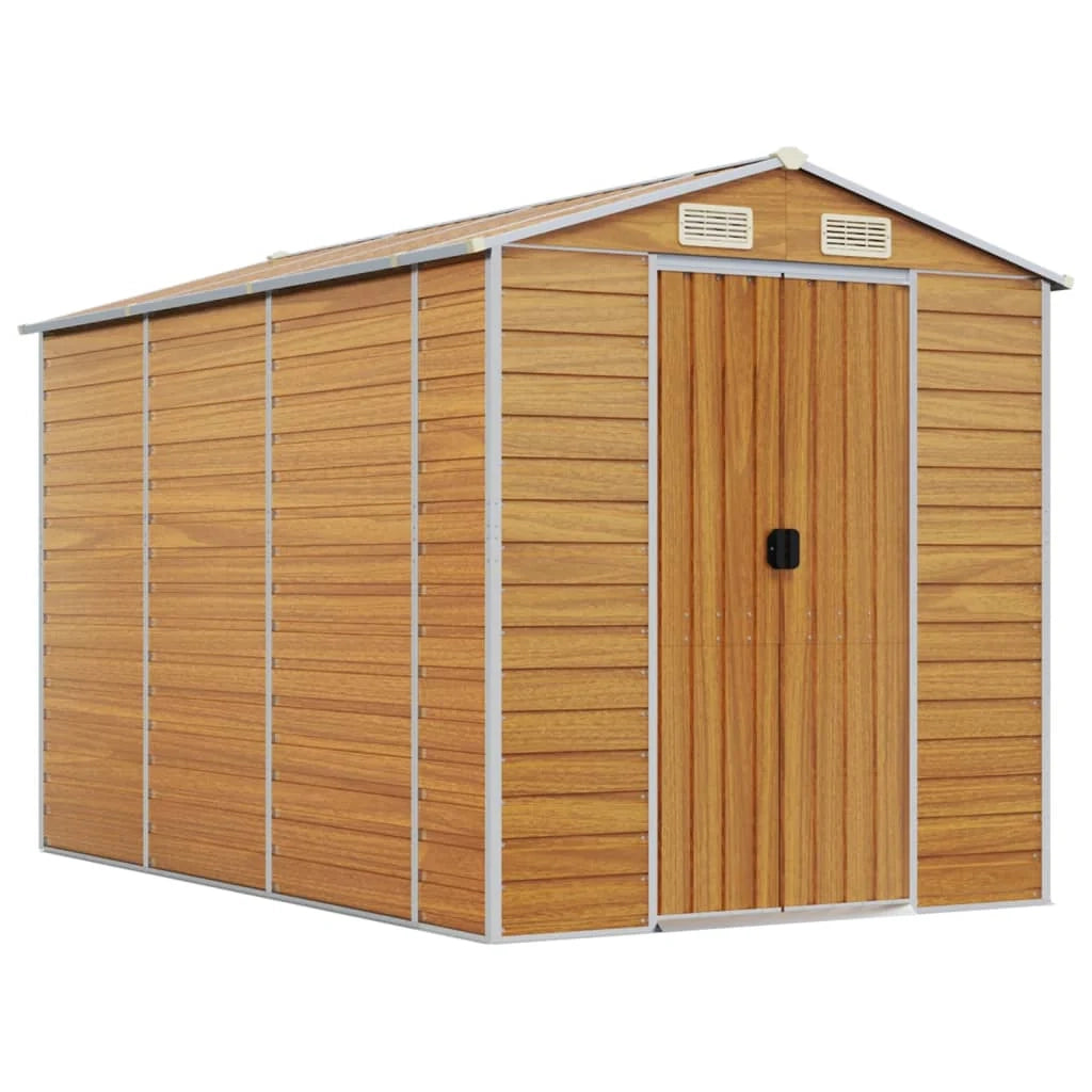 Casetta da giardino cabina ripostiglio casetta da esterno robusta casetta per attrezzi colore chiaro 191 x 300 x 198 cm acciaio zincato marrone 02_0022290