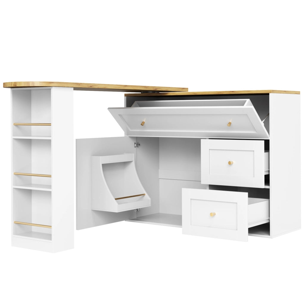 TAVOLO BAR ESTENSIBILE CON RIPIANO SNACK 138-204x39x105 cm Bianco MDF e metallo