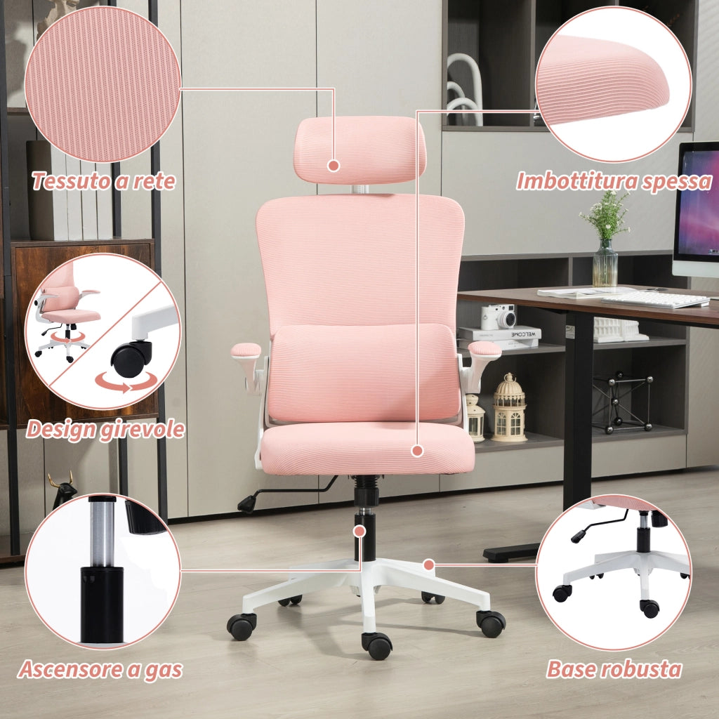 Sedia da Ufficio Regolabile e Reclinabile con Poggiatesta ¨C Minimal ¨C Tessuto a Rete, Rosa, 60x59x114-122 cm